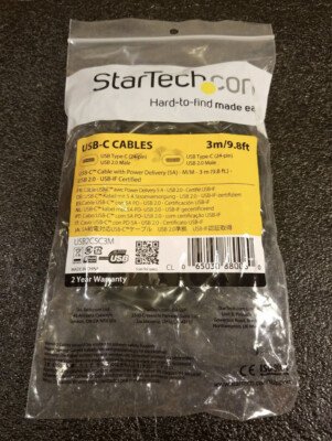 New STARTECH.COM USB2C5C3M POWER (5A) TYPE-C DEVICES USB C TO USB C CABLE 9.8 ft