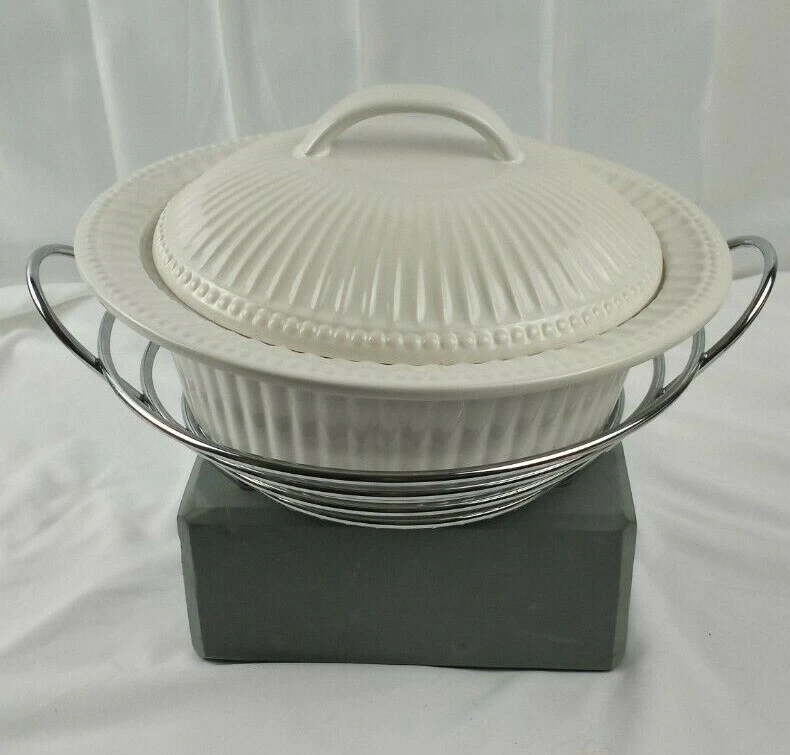TABLETOPS GALLERY VILLABLANCA 11"X 3 1/4"DEEP RIBBED SERVINGBOWL W/LID & CARRIER - Image 2 of 4