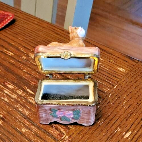 Vintage Hinged Trinket jewelry Box Brown exotic cat - Picture 3 of 4
