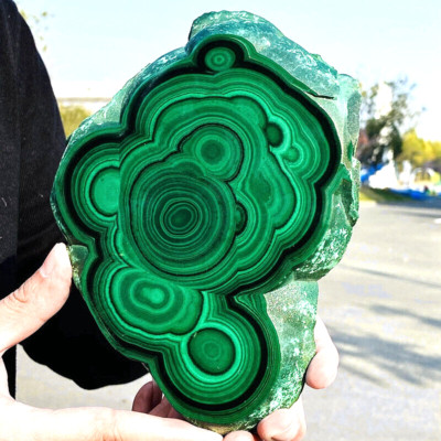 2.82LB Natural malachite slice quartz crystal luster mineral specimen