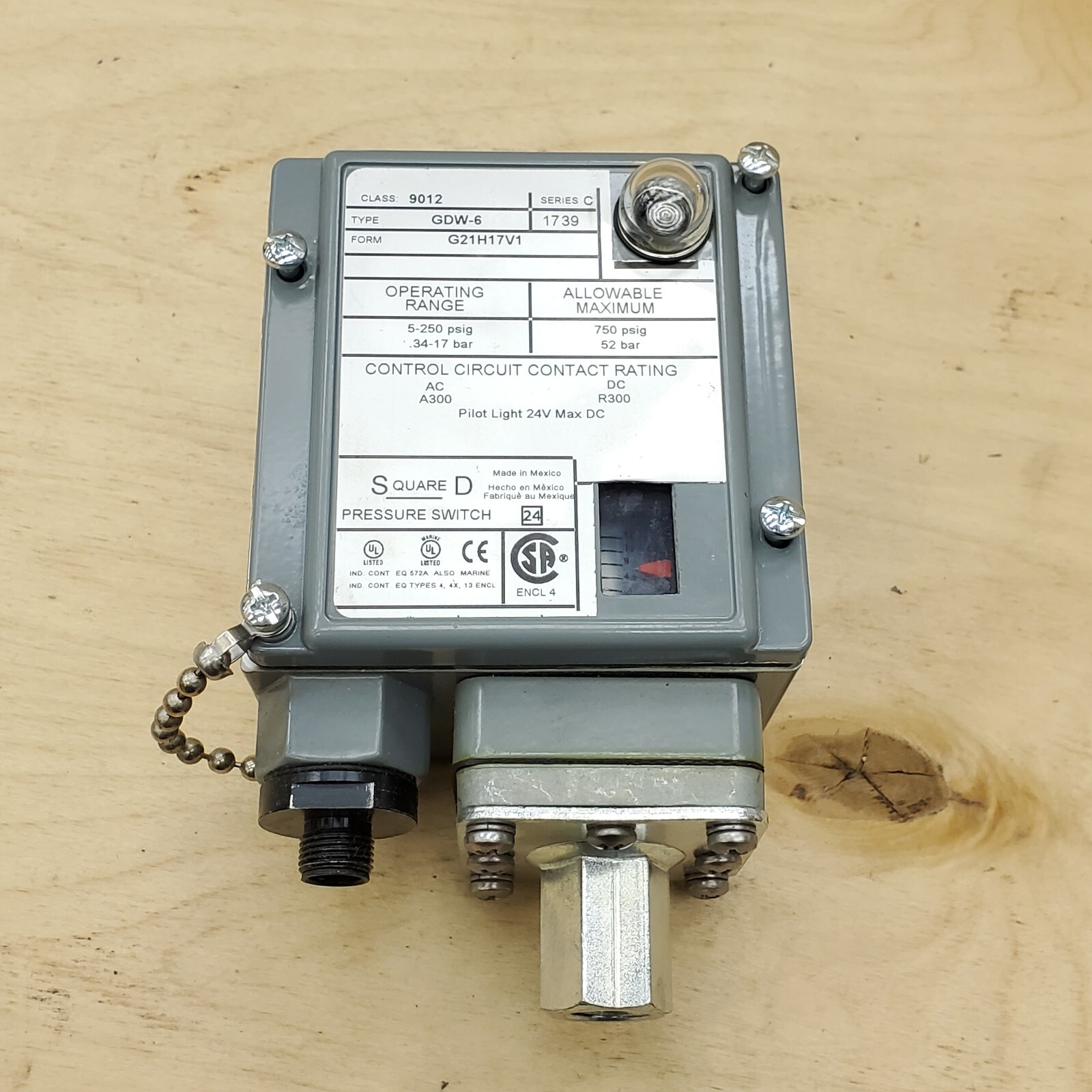 Square D 9012 GDW-6 Form G21H17V1 Pressure Switch 5 - 250 PSIG - NEW