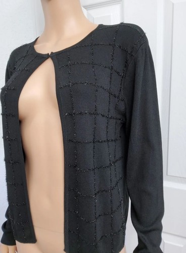 Cardigan maglione nero da donna nuovo con etichette $69 Finity taglia L manica lunga - Foto 3 di 12