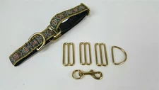 2" Brass dog collar hardware kit - 1 x clip 1 x D ring 1 x strap adjuster