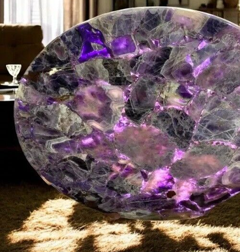 36" Amethyst Stone Coffee Table Crystal Healing Gemstone Countertop Crystal Deco - Picture 4 of 7