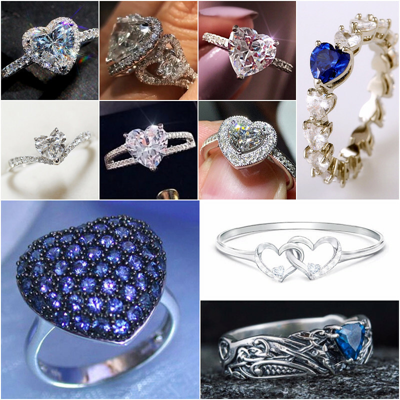 Romantic 925 Silver Ring Heart Women Cubic Zircon Wedding Jewelry 