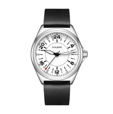 Svalbard POLAR GA15 Swiss Quarz Stahl Schwarz Leder 24h Fliegeruhr Herren