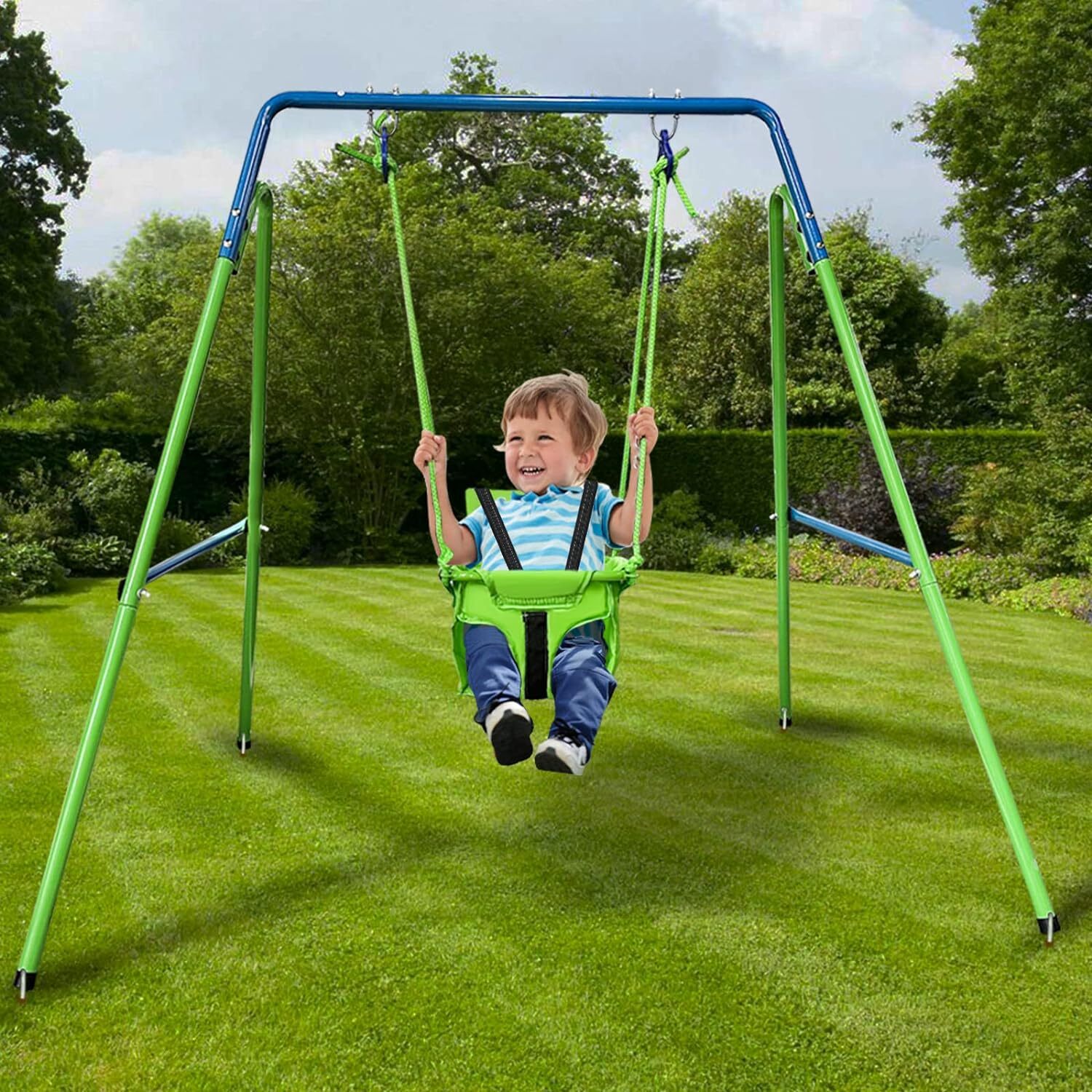 2-in-1 Kids Trampoline and Swing Set, 42-Inch Toddler Set 