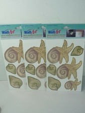 Wall Art Self Adhesive Decals Sea Shells Washable Fade Resistant New Lot of 3