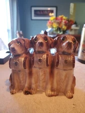 Vintage Japan 1950's ceramic trio 3 St Bernards Dogs Bank Mid Century 6"