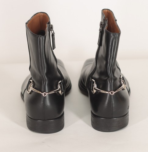 GUCCI Tom Ford Black Leather Zip Up Horse bit Chelsea Ankle Boots US12.5D IT11.5 - Picture 3 of 9
