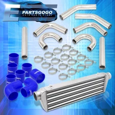 Universal 2.5" Intercooler Piping Kit 8PC Chrome Aluminum +Clamps & Couplers BLU