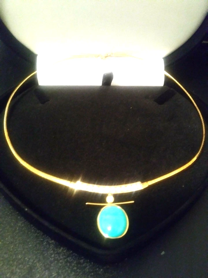 14K желтое золото и SS бирюза и лаборатории создал s. бриллиант ожерелье + бонус