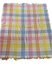 Vintage Pastel Plaid Acrylic Fringed Baby Blanket