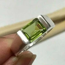 Natural Peridot Gemstone With 925 Sterling Silver  Ring For Men's #8802