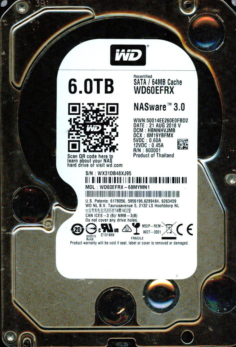 WD60EFRX-68MYMN1, HBNNHVJMB, WESTERN DIGITAL SATA 6TB | eBay