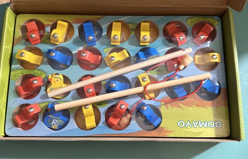 Wooden Magnetic Fishing Game, Fine Motor Skill Toy ABC Alphabet Ducks - Picture 2 of 3