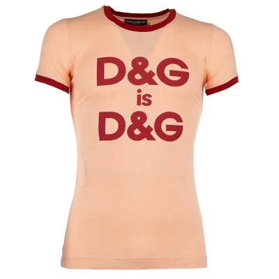 DOLCE & GABBANA Baumwolle T-Shirt mit D&G is D&G Logo Print Pink Rot 11110 - Bild 1 von 4