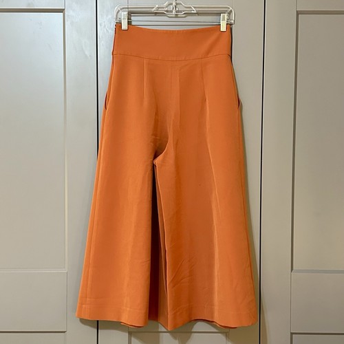 Milly Italian Cady Wide Leg Culotte Pants Pleated Pockets Stretch Flame Orange 4 - Picture 2 of 8