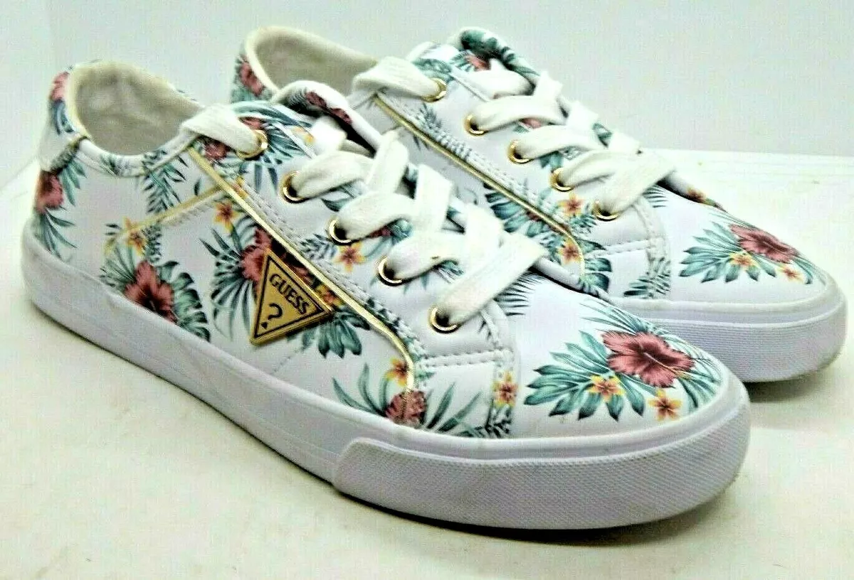GUESS Los Angeles Womens White w Floral Design Sneakers Shoe Size 5.5m