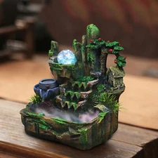 Zen Indoor Tabletop Water Fountain Resin Rockery Waterfall Mist Water Feature US