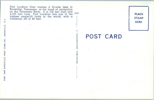Aerial View Postcard Fort Loudon Dam on the Tennessee River Knoxville Tennessee - Picture 2 of 2