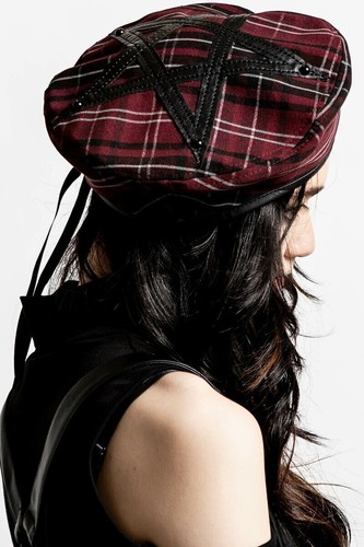 Killstar Gothic Goth Occult Punk Hat Cap Beret - Dark Fate Beret Blood Tartan - Picture 8 of 8