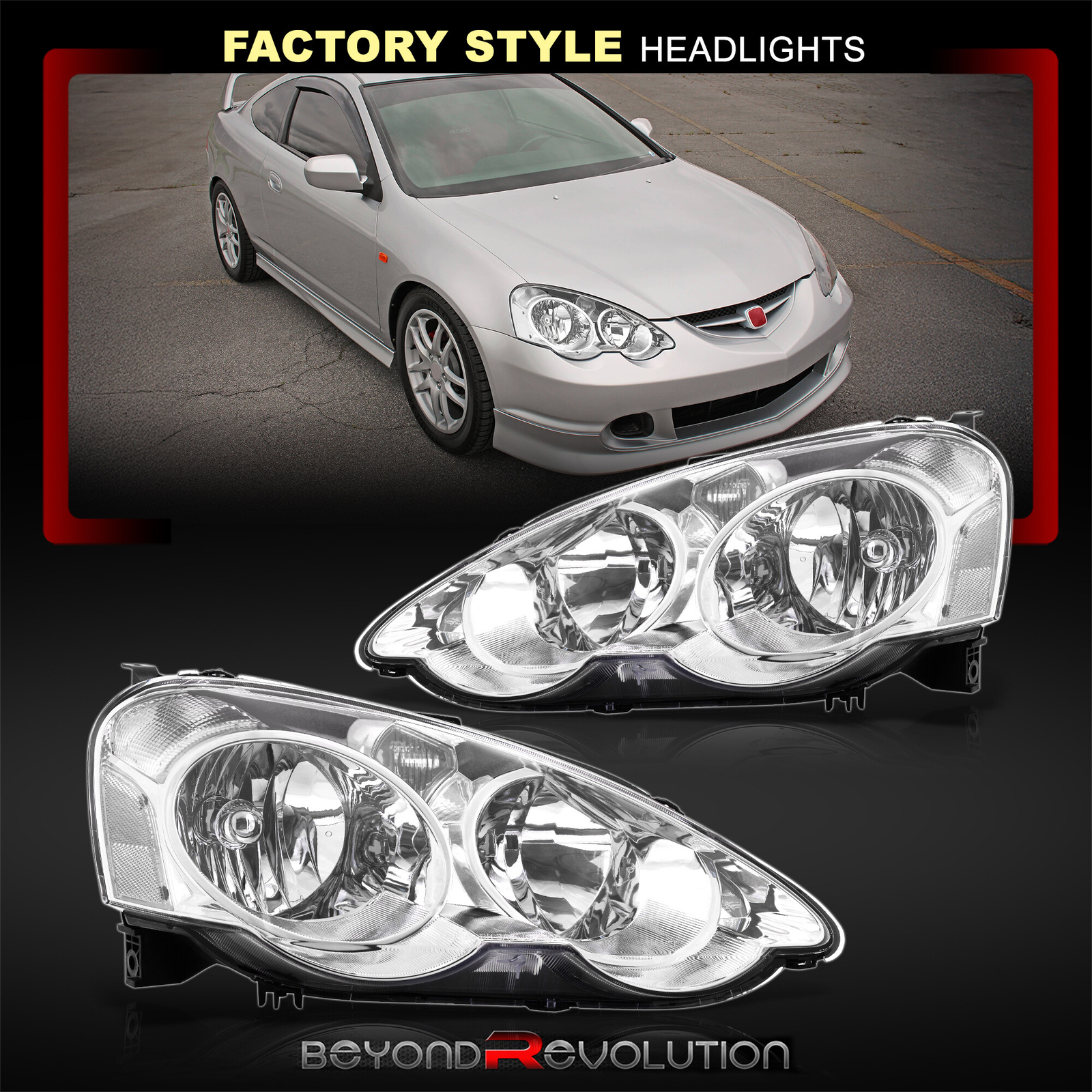 For 2002-2004 RSX DC5 Chrome Housing Driver & Passenger Headlights Assembly Lamp