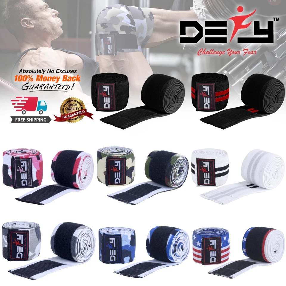 DEFY Weight Lifting Knee Wraps Training Fist Straps Power Lifter Gym Support 78" - Image 2 of 4