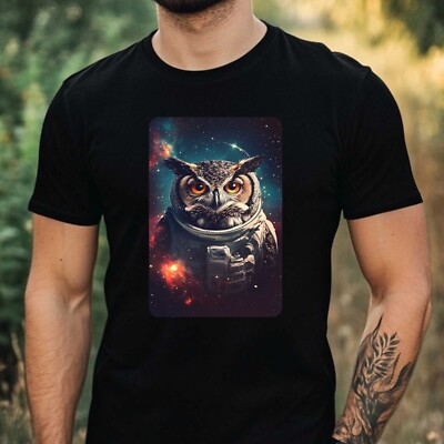 Herren T-Shirt Eule als Astronaut Motiv Baumwolle Größe XS bis 5XL