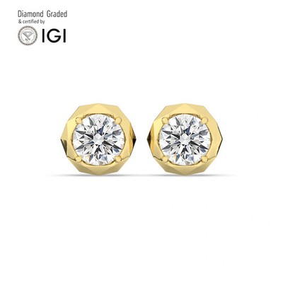 Runde Solitär Labgrown Diamant Ohrstecker 14k Gelbgold 3 Kt F Vs1