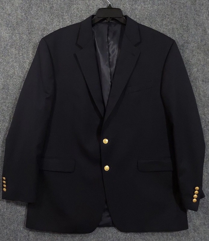 Lauren Ralph Lauren Blazer Mens 46L Navy Wool Gold Button Sport Coat Jacket