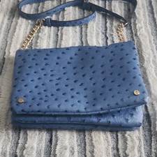 Blue Ostrich Embossed Shoulder Bag Gold Chain Studded Accents for Women