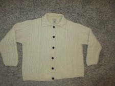 VTG LL BEAN CABLE KNIT 100 WOOL CREAM CARDIGAN SWEATER WOMEN SMALL MADE IRELAND
