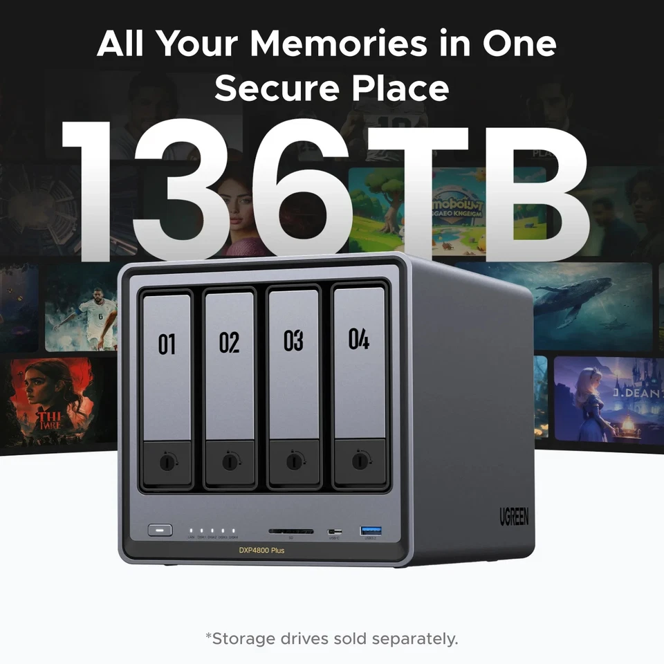 UGREEN NASync DXP4800 Plus 4-Bay NAS | 10GbE | Custom w/ IronWolf WD Red N300 - Image 3 of 4