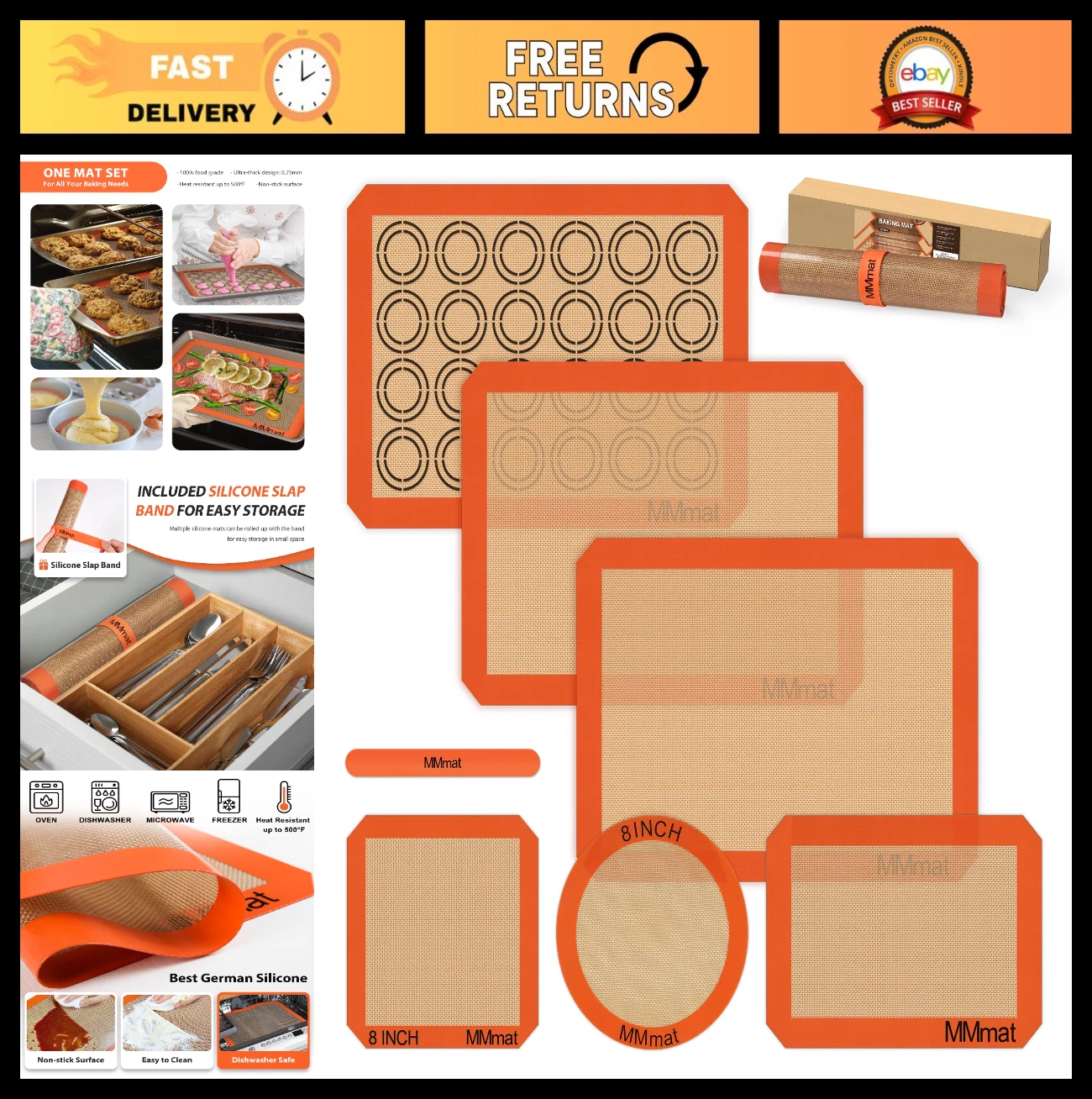Non-Stick Silicone Baking Mats Set of 6 - Reusable, Food Grade, Oven Liner, Non-
Opens in a new wind