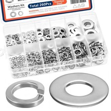 95 to 260  Pcs Assorted Washers - Stainless Steel Flat Metal Lock Washers M2-M12