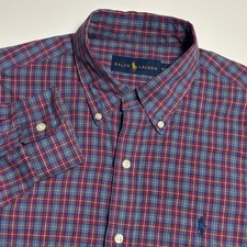 Ralph Lauren Red Blue Plaid Oxford Mens S Long Sleeve Button Down Pony Shirt