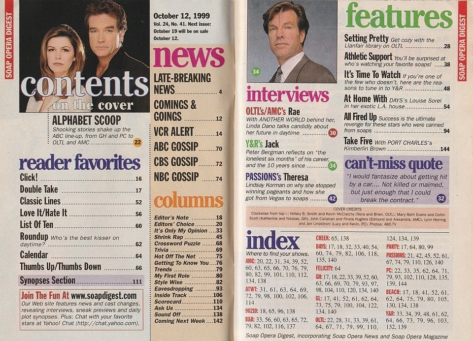 Soap Opera Digest Oct 12 1999 JASON BIGGS-AMANDA BEARSE-MAITLAND WARD-LINDA DANO - Image 2 of 4