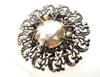 Vintage Miriam Haskell Signed Silvertone Baroque Faux Pearl Wired Brooch 2.5"