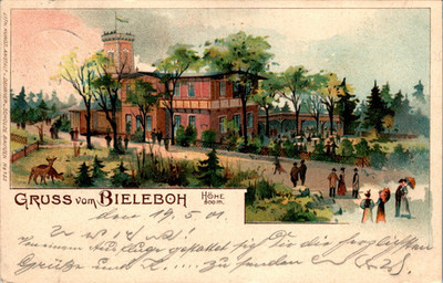 LITHO GRUSS AUS BEIERSDORF KR. GÖRLITZ BIELEBOH BERG GASTHAUS COL. 1901