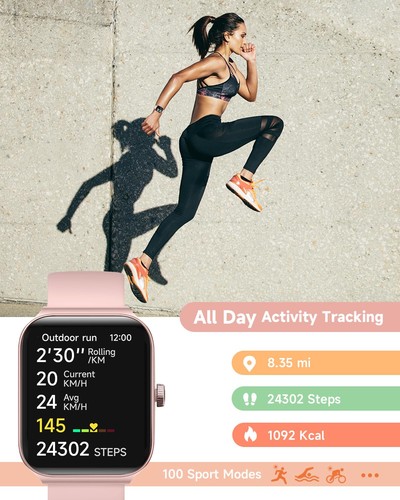 TOOBUR Smartwatch für Damen Alexa eingebaut, passt 145mm-190mm Handgelenke, rosa  - Bild 5 von 7