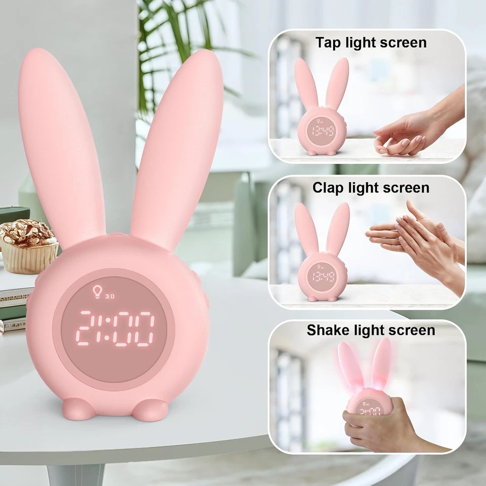 Sveglia Bambini Coniglio da Comodino con Luce Notturna Funzione Snooze Timer - Immagine 3 di 4