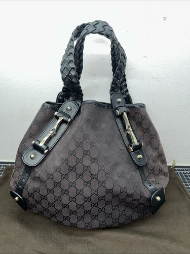 Authentische Gucci kleine Pelham Schultertasche GG Canvas mit schwarzem Lederbesatz - Bild 2 von 24