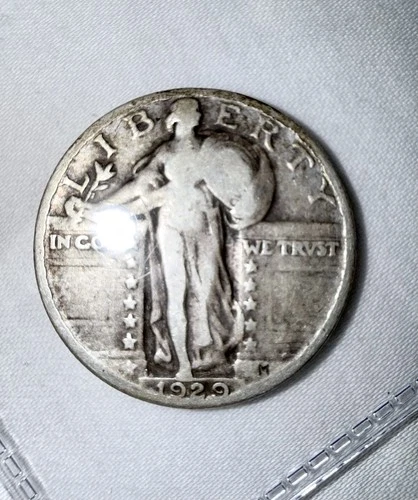 1929 Standing Liberty Silver Quarter 25c-Philadelphia (No Mint Mark)-90% Silver