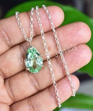 13 Ct Natural Green Sapphire Pear Shape 925 Sterling Silver Pendant Certified