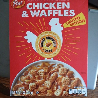 Post Limited Edition Chicken & Waffles Cereal. opened no cereal. Kellogg's 