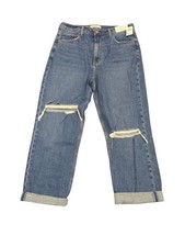 Abercrombie Fitch The Ankle Straight Ultra High Rise Jeans Size 32 14R Distres