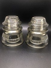 Pair of HEMINGRAY 45 Clear Glass Insulators Made in USA 1944 VINTAGE