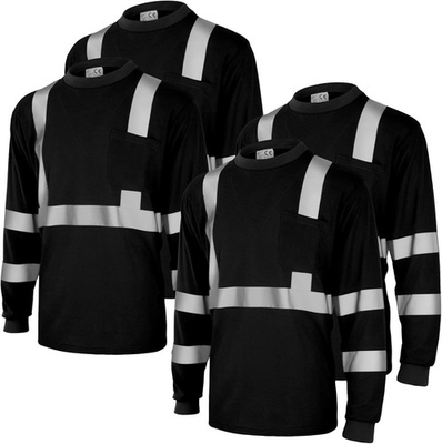 #ad 4 pcs Long Sleeve Safety Shirt High Vis Reflective for Work Construction Black $46.99