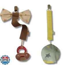 Protective Pacifier Clip, Bowtie and Round Ultra-Durable and Handmade, 2-Pa